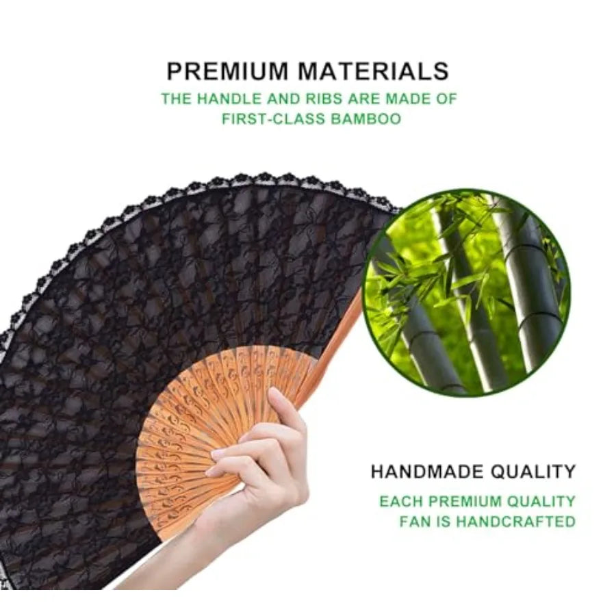 Chinese/Japanese Vintage Retro Style Bamboo Wood Silk Folding Hand Fan for Women 23cm with Tassel Pendant and Silk Pouch