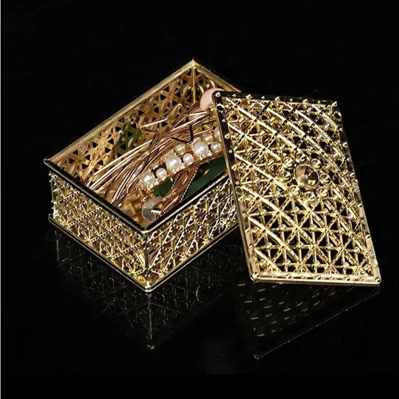 2Pcs Mini Treasure Jewelry Box Silver Hollow Flower Pattern Storage Case for Necklace Earring Ring