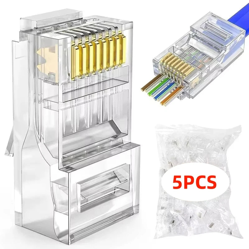 100pcs RJ45 Connector CAT6 Pass Through Connectors Crystal End Gold-Plated 8P8C Crimp UTP Standard Ethernet Network Modular Plug
