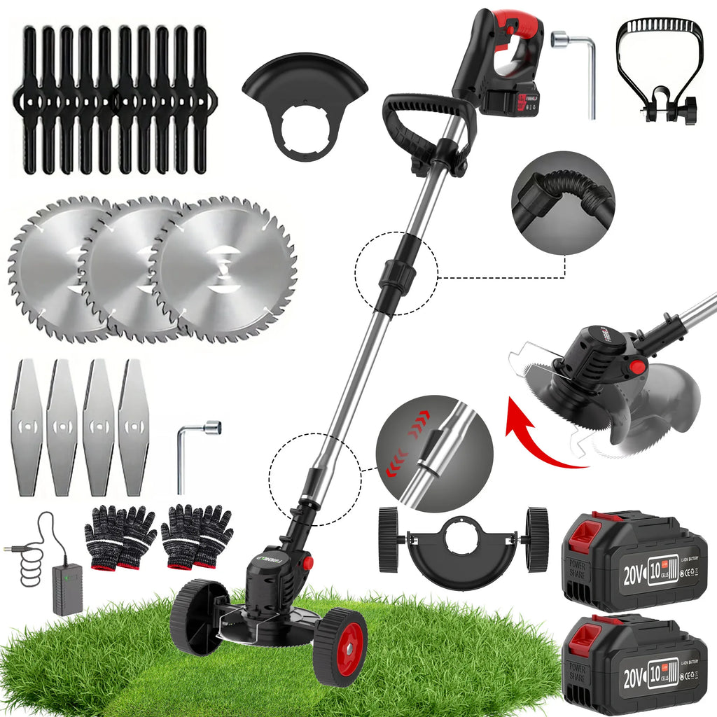 3-in-1 Cordless Weed Trimmer & Lawn Mower - Electric Trimmer, Edger, Bush Cutter with Adjustable Height