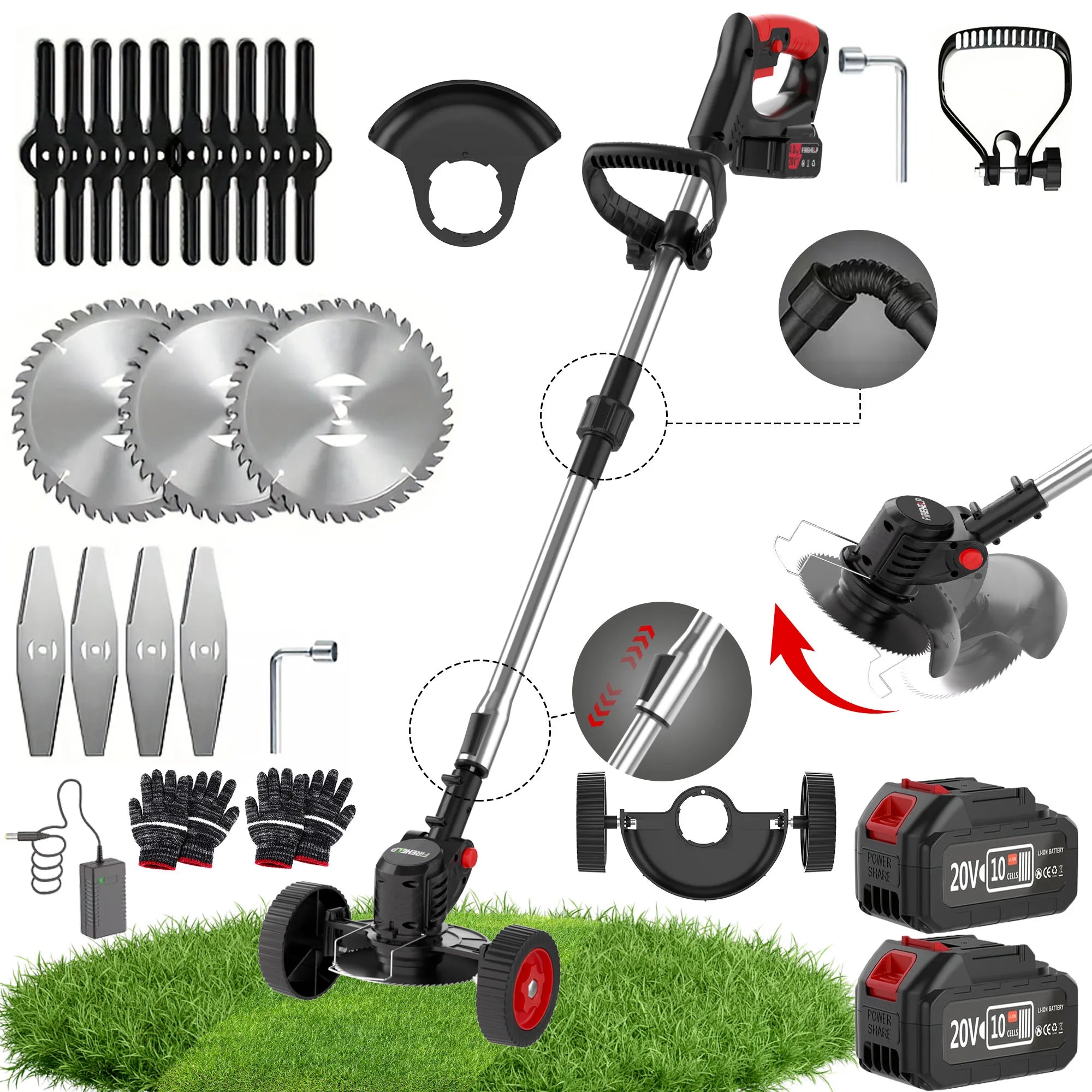 3-in-1 Cordless Weed Trimmer & Lawn Mower - Electric Trimmer, Edger, Bush Cutter with Adjustable Height