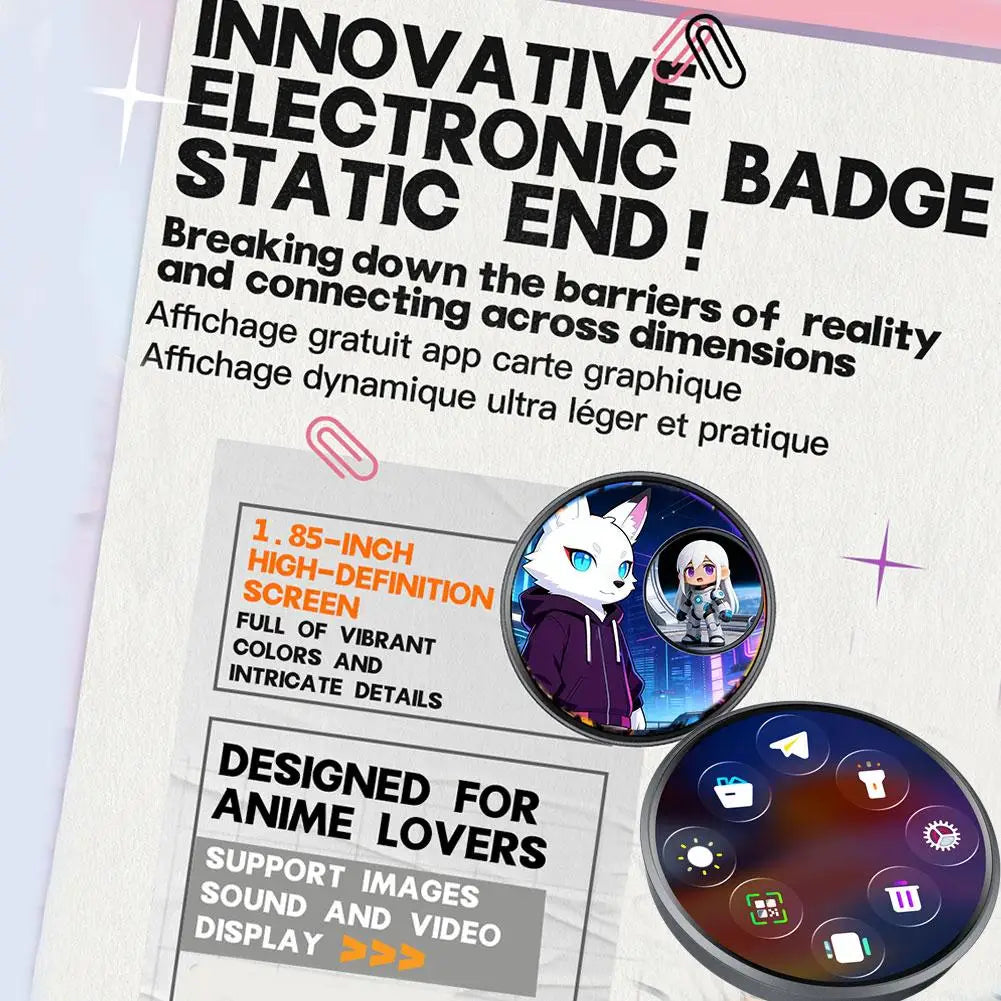 For E-Badge Intelligent Anime Animation Electronic Badge Pin Display Dynamic Gift Carry A Trendy Brooch
