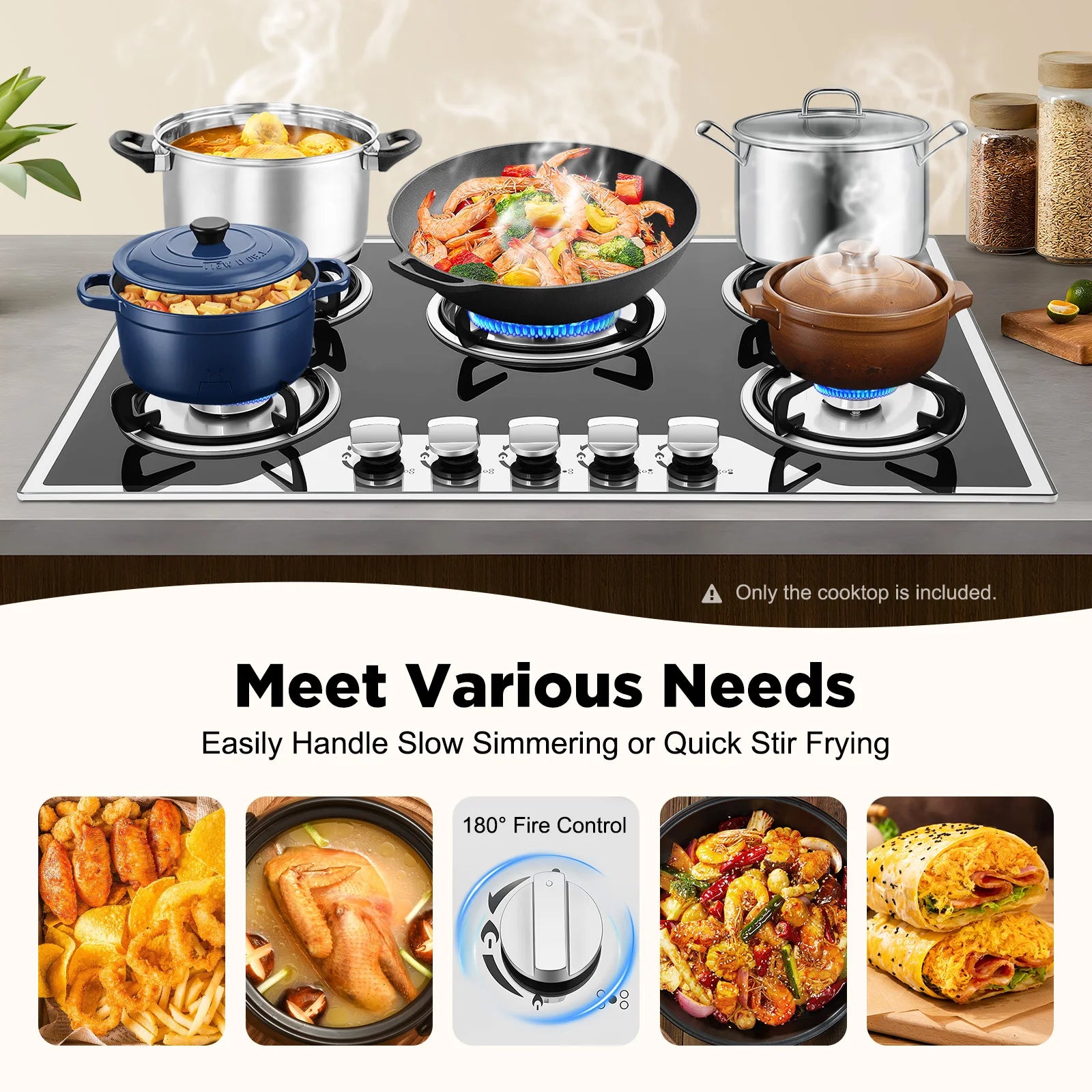 5 Burners Built-in Gas Stove, Dual Fuel NG/LPG Convertible Gas Hob, Oversized Cooking Surface 30.31*20.08” for Home Kitchens, Restaurants