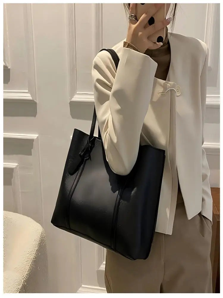 Korean Style Women Soft Leather Tote Bag Large Capacity Versatile Single Shoulder Handbag Purse Casual Daily Shoulder Bag