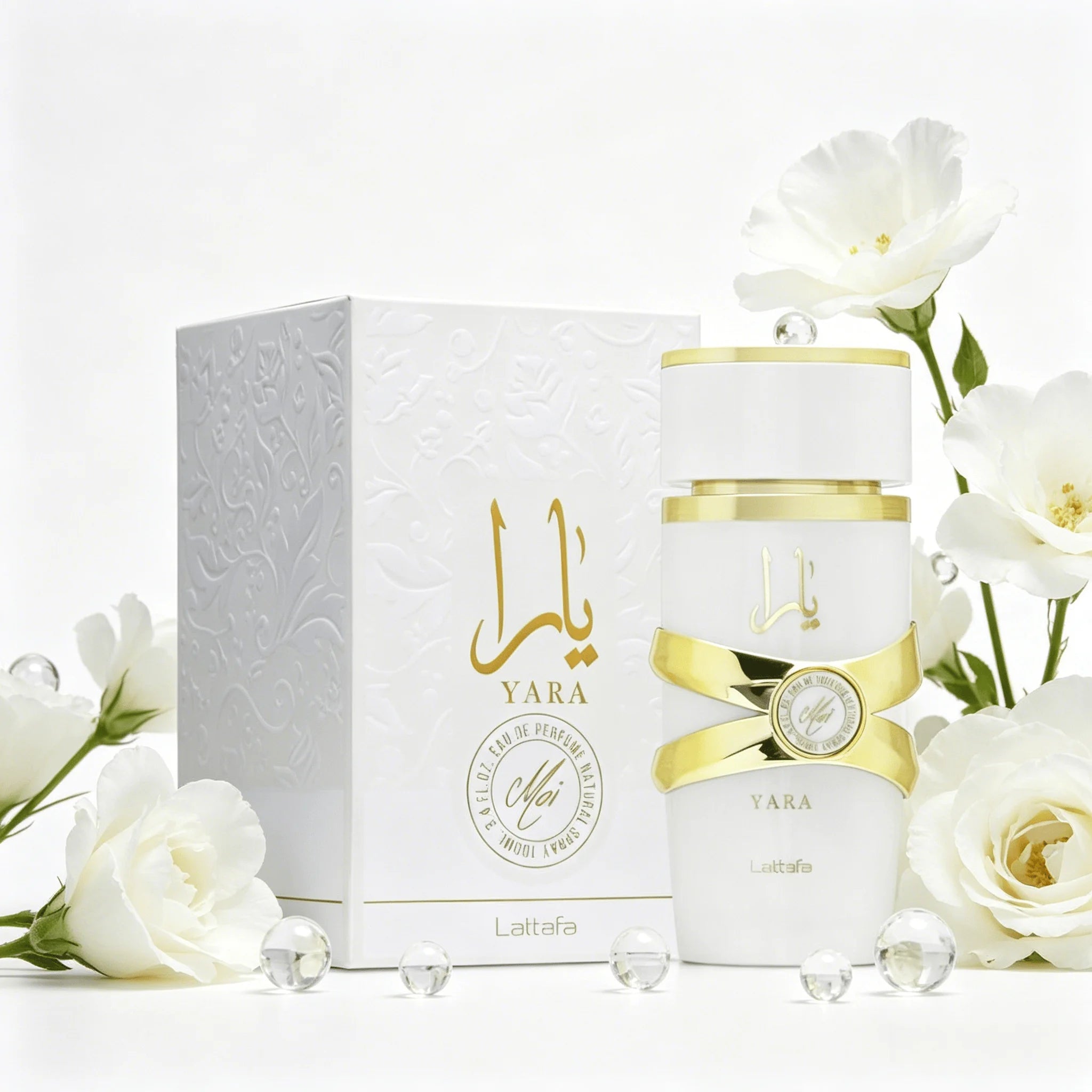 YARA LATTAFA Yara Moi EDP 100ML Perfume For Women Warm Soft Floral Milky Vanilla Aroma Long Lasting Matte White Gold Cross Ribbon Decor Bottle Complete Gift Box Anniversary Holiday Present