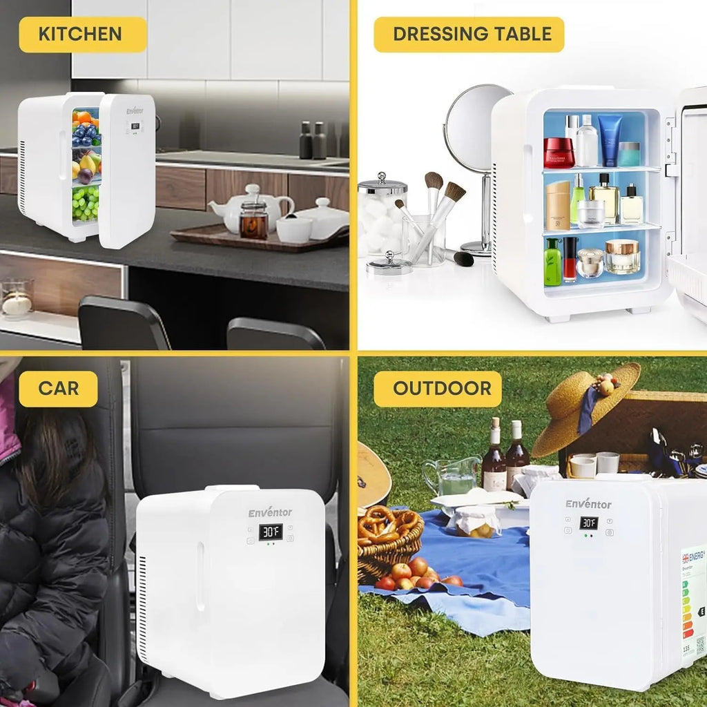 Enventor 10L Mini Car Refrigerator Portable Skincare Fridge AC 120V/DC 12V Thermoelectric Cooler and Warmer Function For Camping