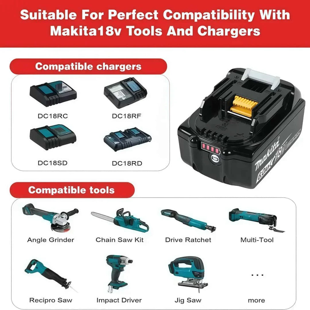 Genuine Makita 6AH BL1860B 18V Battery Power Tool Lithium-Ion Substitute LXT BL1850B BL1840B, Suitable for Use with BMS18V Screw
