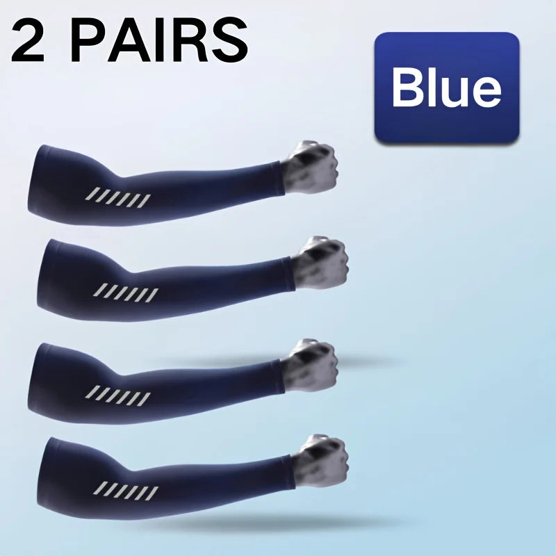 2Pairs Ice Silk Sleeves Breathable UV Protection Cooling Hiking Arm Sleeves Basketball Cycling Running Outdoor Sport Sleeves