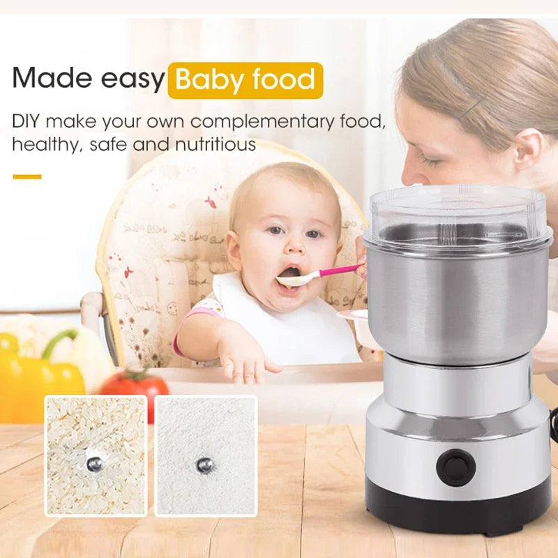 Mini Electric Grinder 300ml Ultrafine Pulverizer for Baby Food Coffee Spice Pepper Grain Mill with 2/4 Blades Household Use