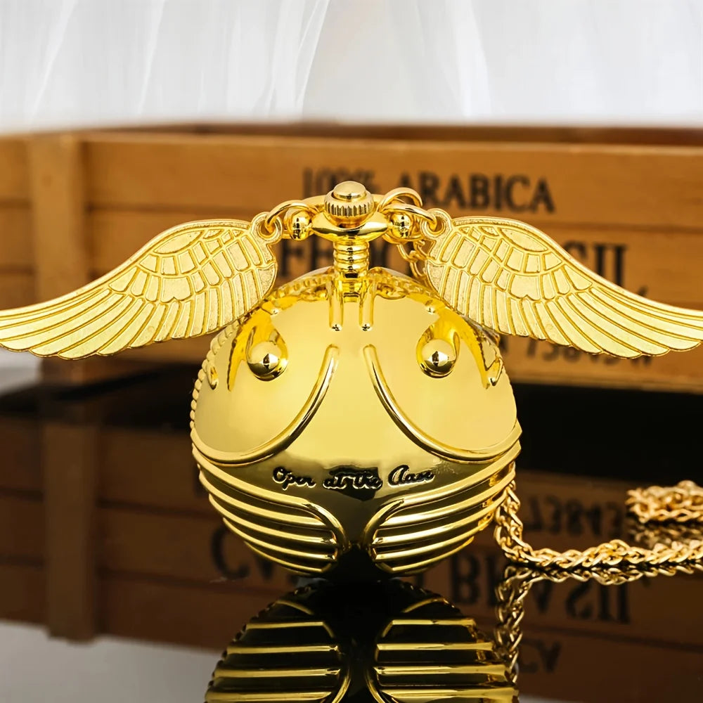 large small Golden Snitch spherical quartz pocket watch fashion sweater angel wing necklace pendant men and women pocket watch