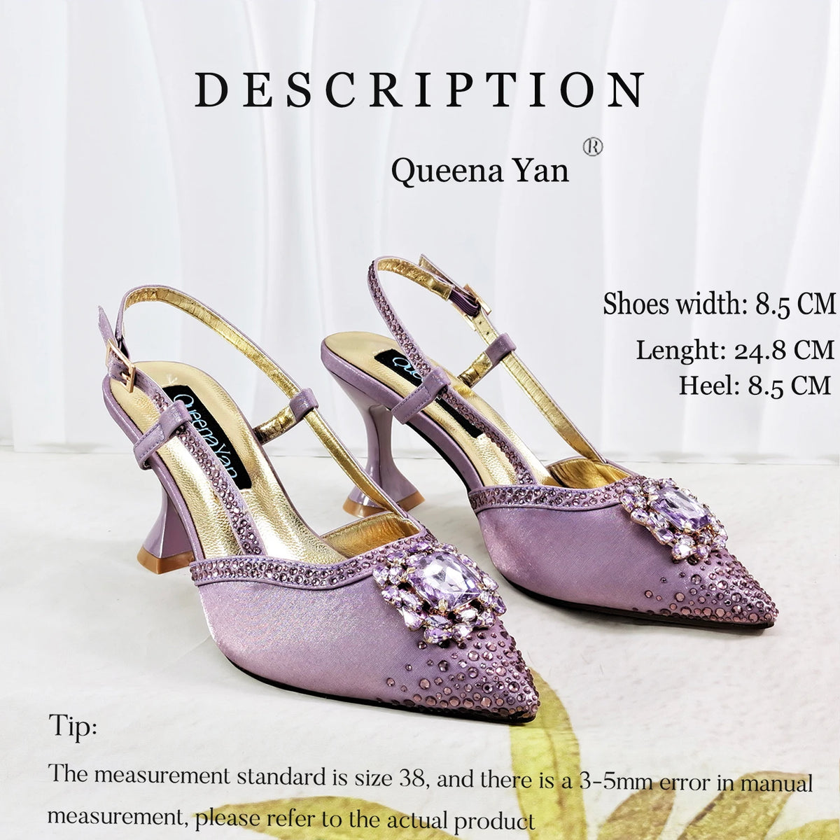 Elegant Lilac Satin Pointed Pumps Decoration Wavy Rhinestone Evening Bag For Wedding Women Heels Shoes Matching Bag Heels S