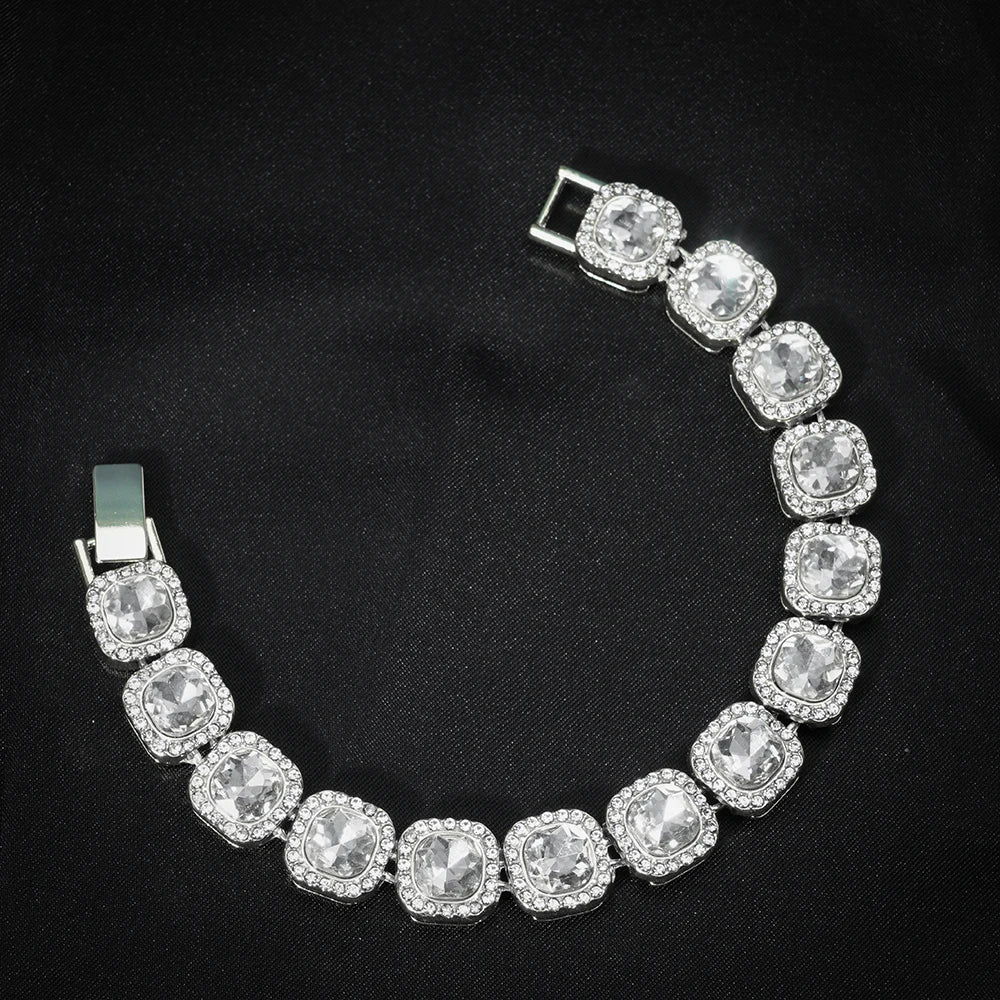 Luxury Paved Crystal Heart 13mm Cuban Link Chain Necklace for Women Hip Hop Iced Out Round Square Tennis Chain Bracelet Jewelry
