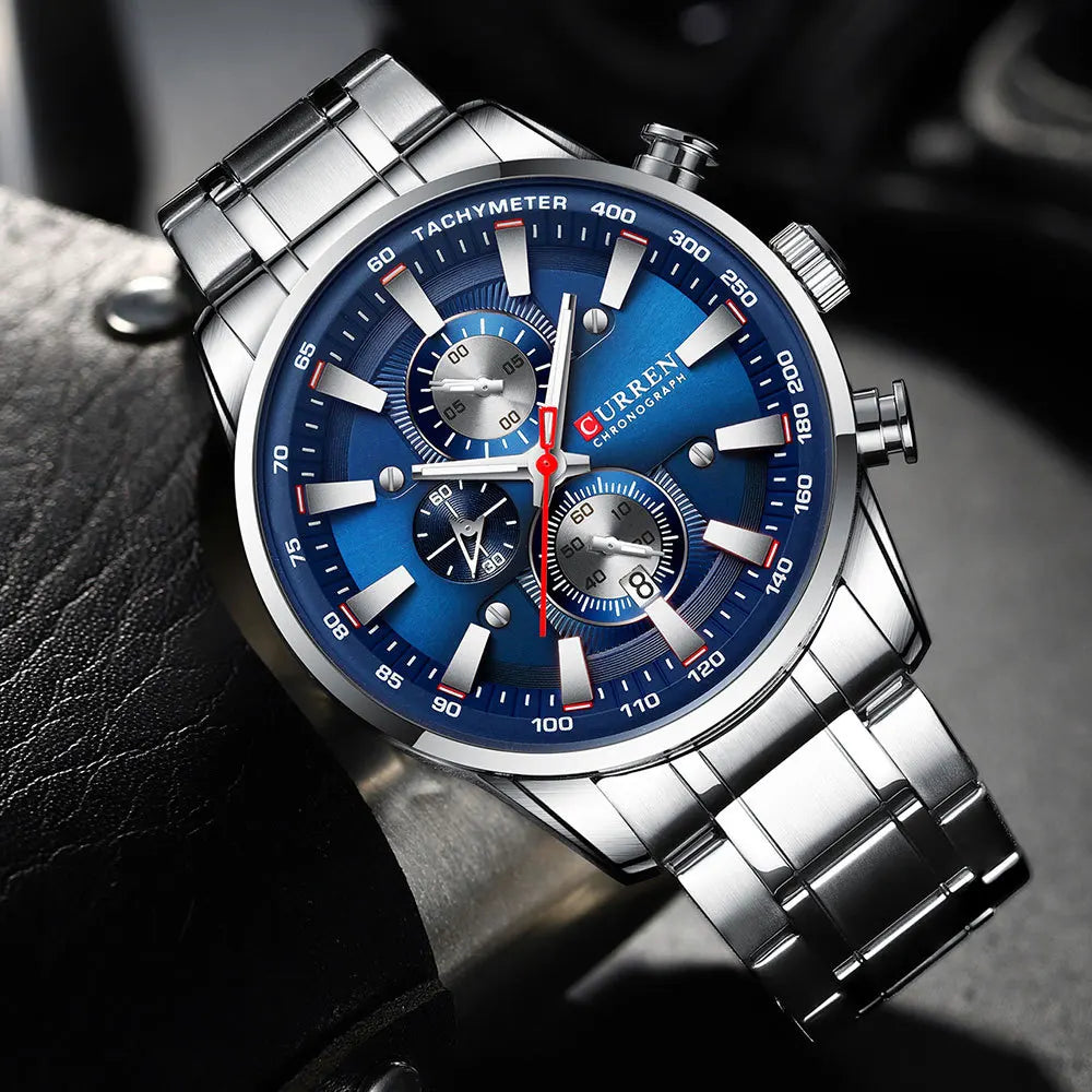 Men six-pin multifunctional quartz watch Waterproof round calendar wristwatch Sport Waterproof Wrist Chronograph Date Watches
