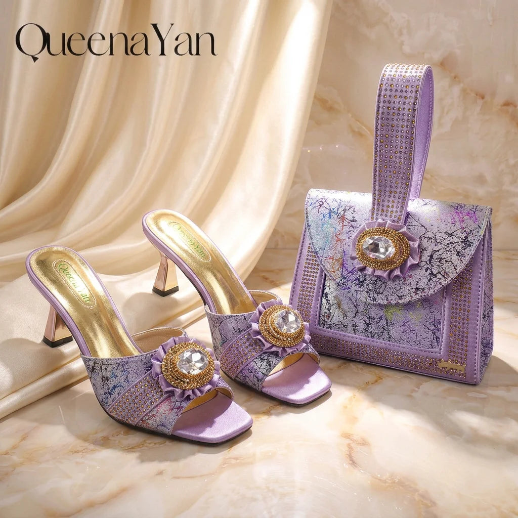 European and American High-End Women's Shoes with Bag  Wide open-toe shoe Nigerian Wedding Shoes and Bag