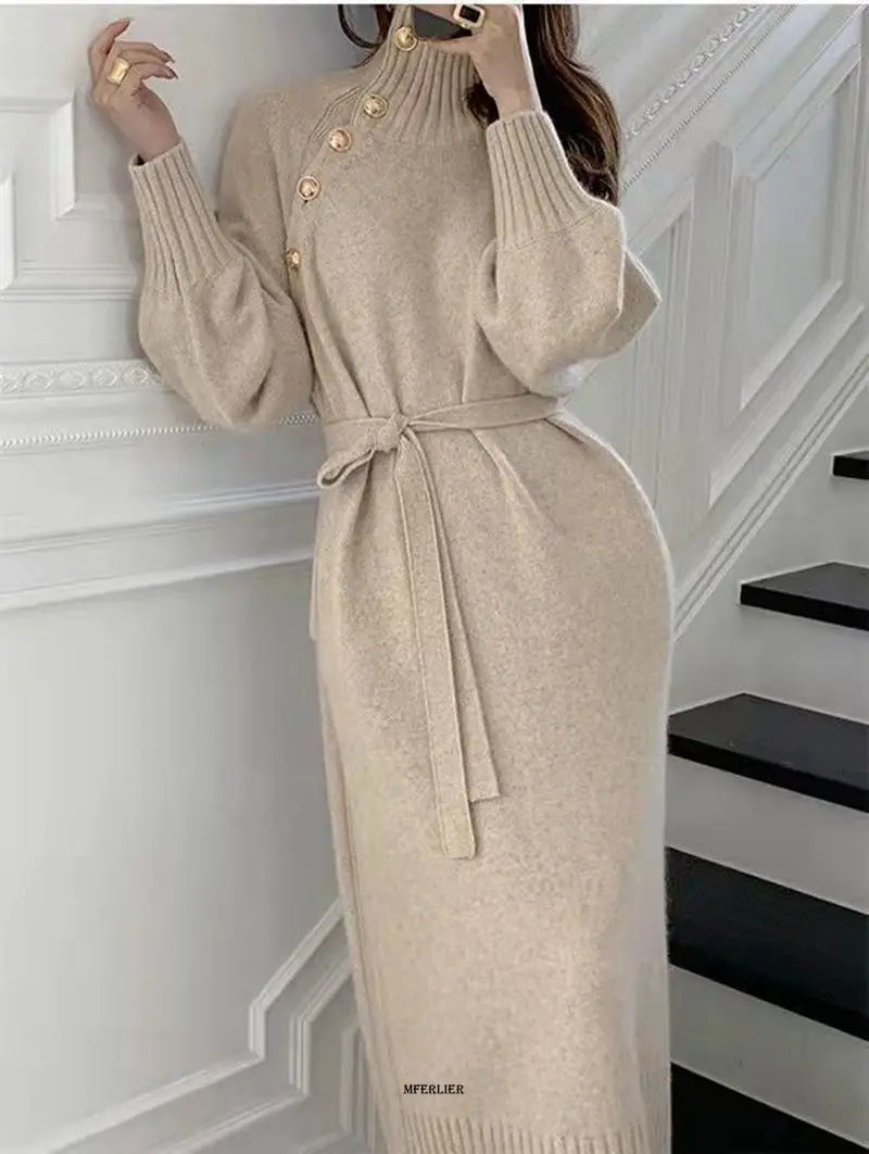 Plus Size 5XL 150KG Women Autumn Winter Knitted Dress Turtleneck Sexy High Elastic Oversized Sweater Dress knit Warm Long Dress
