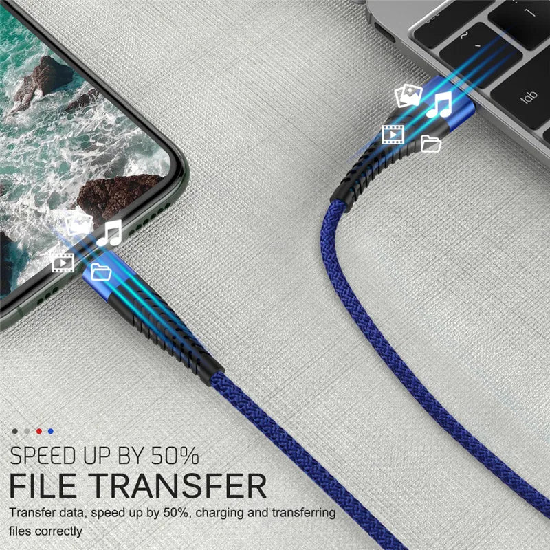3A Fast Charging USB Cable for iPhone 14 13 12 11 Pro Max Xs X XR 6 6s 7 8 Plus iPad Mobile Phone Charger Cord Data Wire 2m 3m