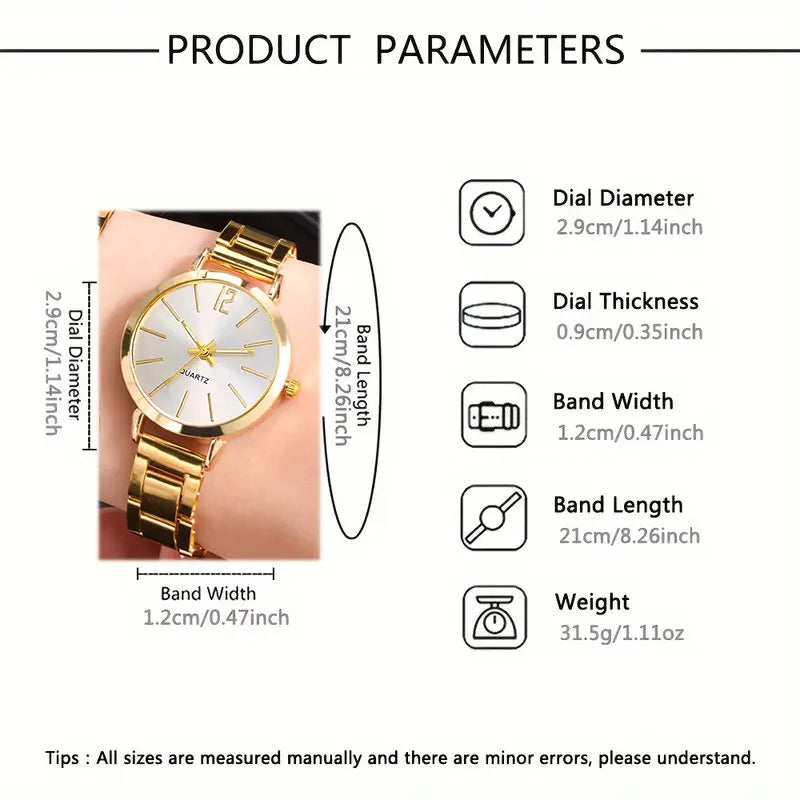 2pcs/set of Luxury Ladies' Simple Dial Alloy Strap Fashionable Gold Opening Bracelet Quartz Watch Student Ladies' Watch