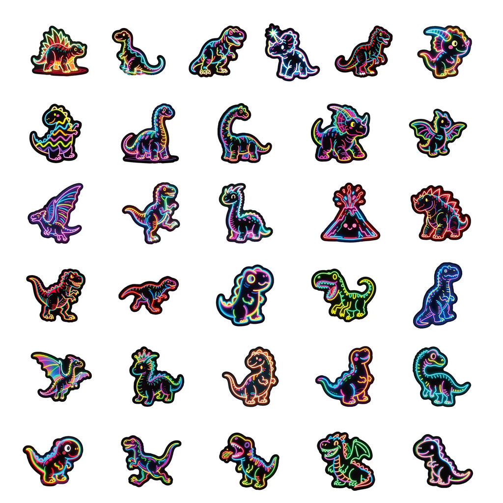 50Pcs Neon Graffiti Stickers Dinosaur Cartoon Stickers Colorful Dinosaur DIY Guitar Skateboard Water Cup Mobile Phone Stickers