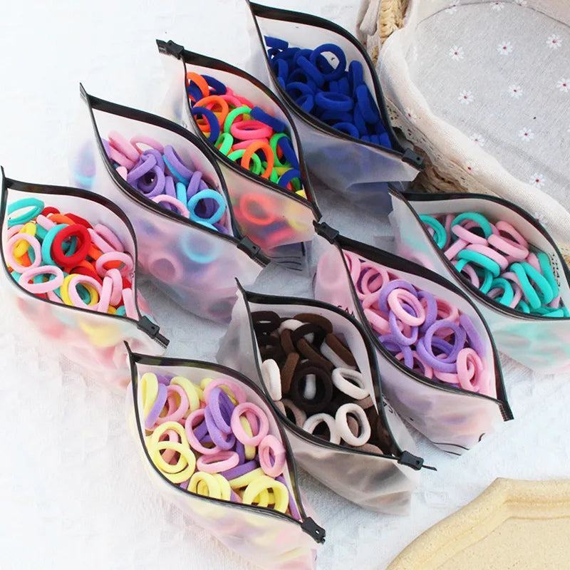 100 Zippered Bag Children's Hair Accessories With High Elasticity Fashionable Nylon Hair Rope Simple Basic Sports Headband