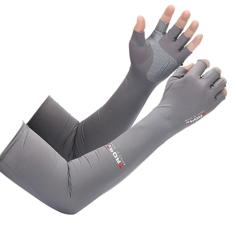 1Pair Sport Arm Sleeves Cycling Running Fishing Climbing Arm Cover Sun UV Protection Ice Cool Sleeves 5 Finger Cuff