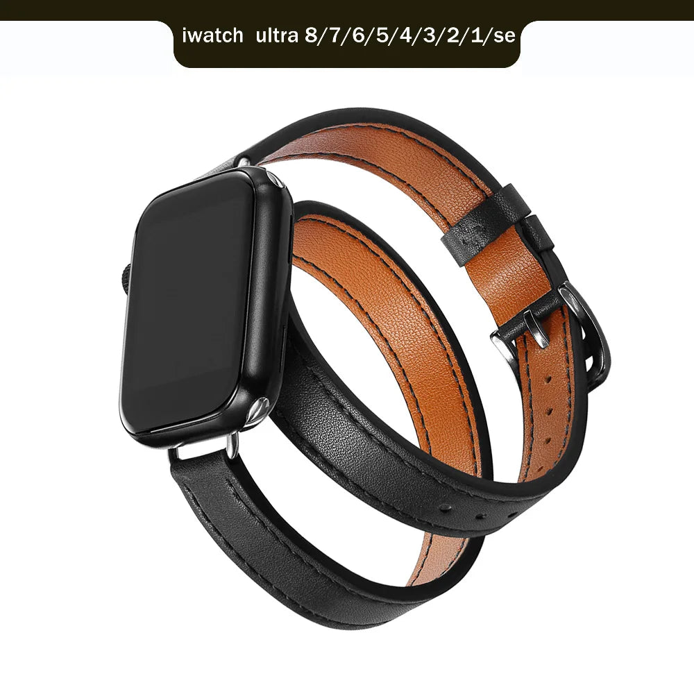 Band for Apple Watch Ultra 49mm 45mm 42mm 44mm 41mm 38mm 40mm Double Tour Leather Strap Iwatch Series 9 8 7 6 Se 5 4 3 2 Correa