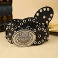 1 Piece of Women's Black Round Cake PU Belt with Bohemian Style Floral Buckle, the First Choice for Shopping