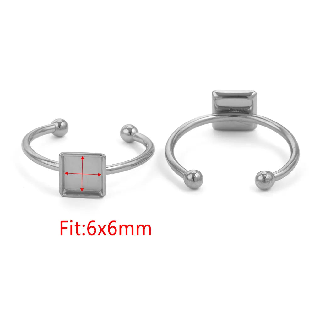 10pcs Adjustable Stainless Steel Open Ring Settings Blank Base Bezel Cabochons Rings For Jewelry Making DIY Finger Ring Blank