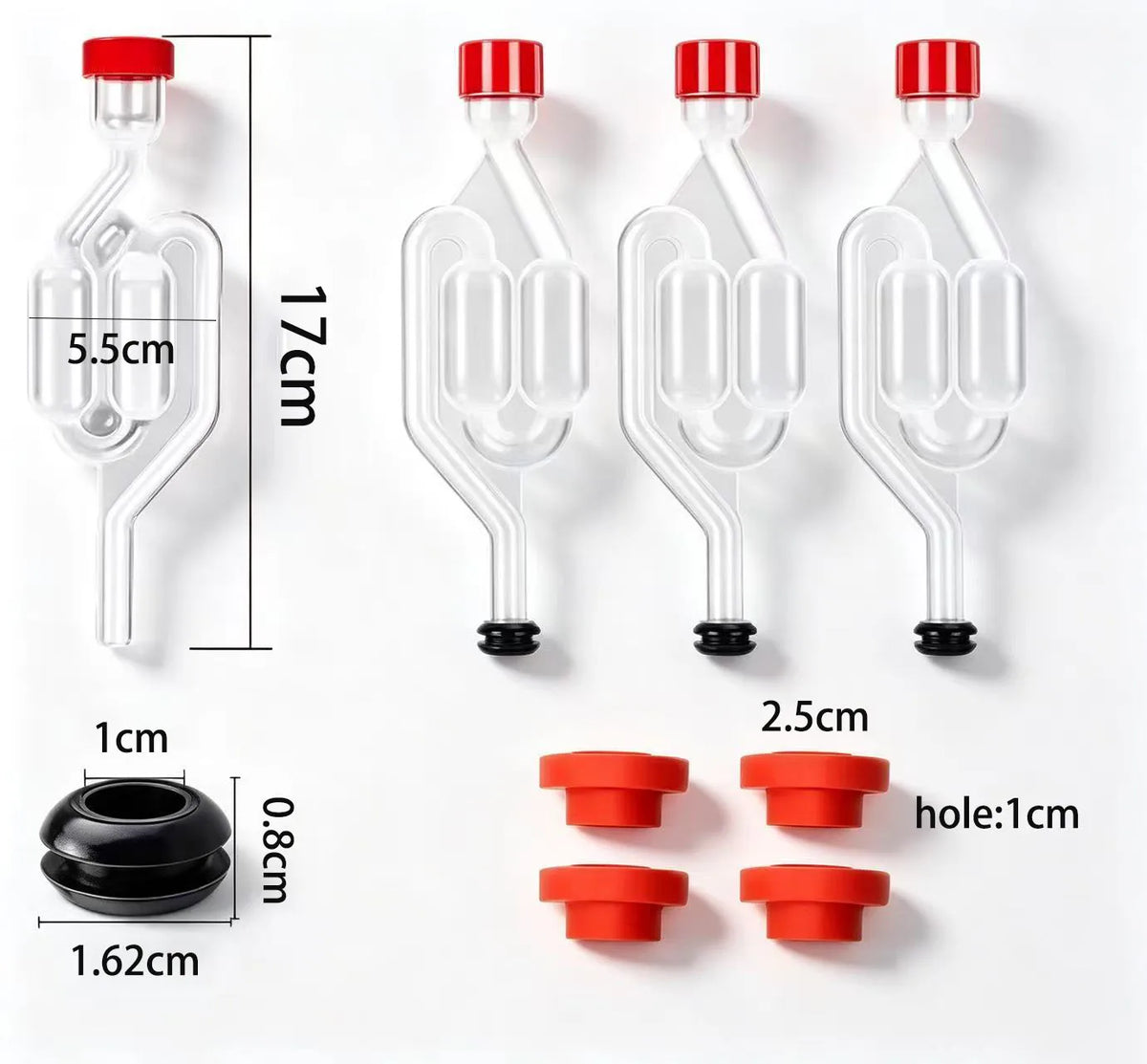 PP S-Shape Airlocks ,Homebrew Bubble Airlock Carboys Stopper & Fermenter Seal Valve with Food Grade Grommets Wine Making