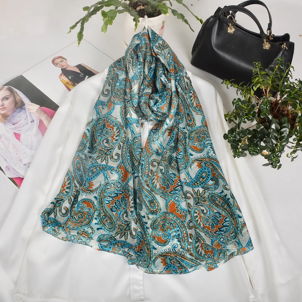BYSIFA| Ultralarge Blue White 100% Mulberry Silk Scarf Beach Wrap Brand Female Long Scarves New Paisley Design Silk Scarf Shawl