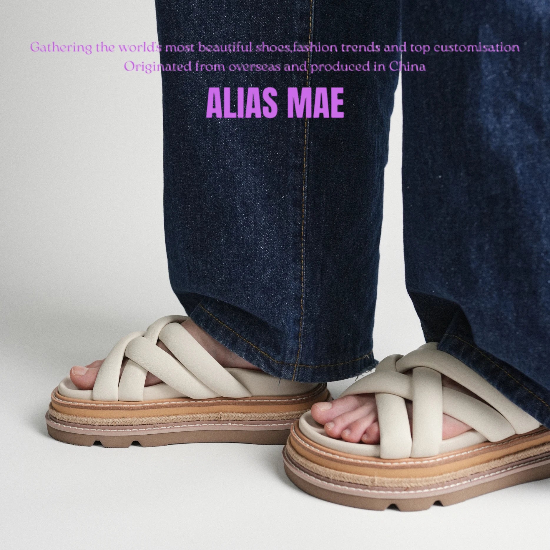 ALIAS MAE 2026 Summer Classic Leather Braided Cross Strap Women's Minimally Increased Height Thick Bottom Sandals