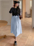 2025 French Style Pregnant Women Elegant Dress Plus Size Long Sleeve O-Neck High Waist Maternity A-Line Dress Long Loose Clothes