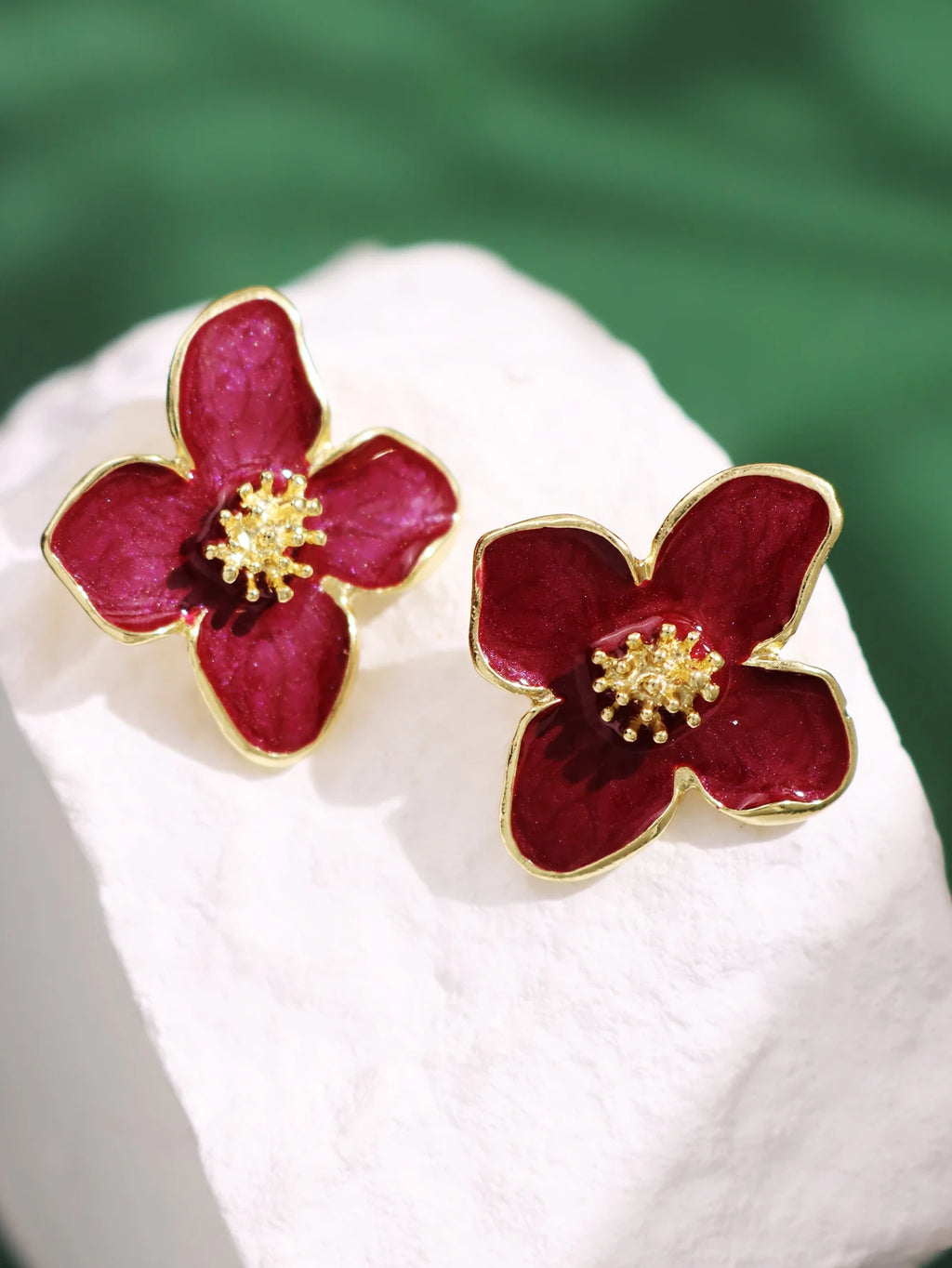 Hibiscus Dropped Glaze Flower Stud Earrings for Women Girl French Ins Vintage 2023 Fashion Korean Wedding Romantic Jewelry Gifts