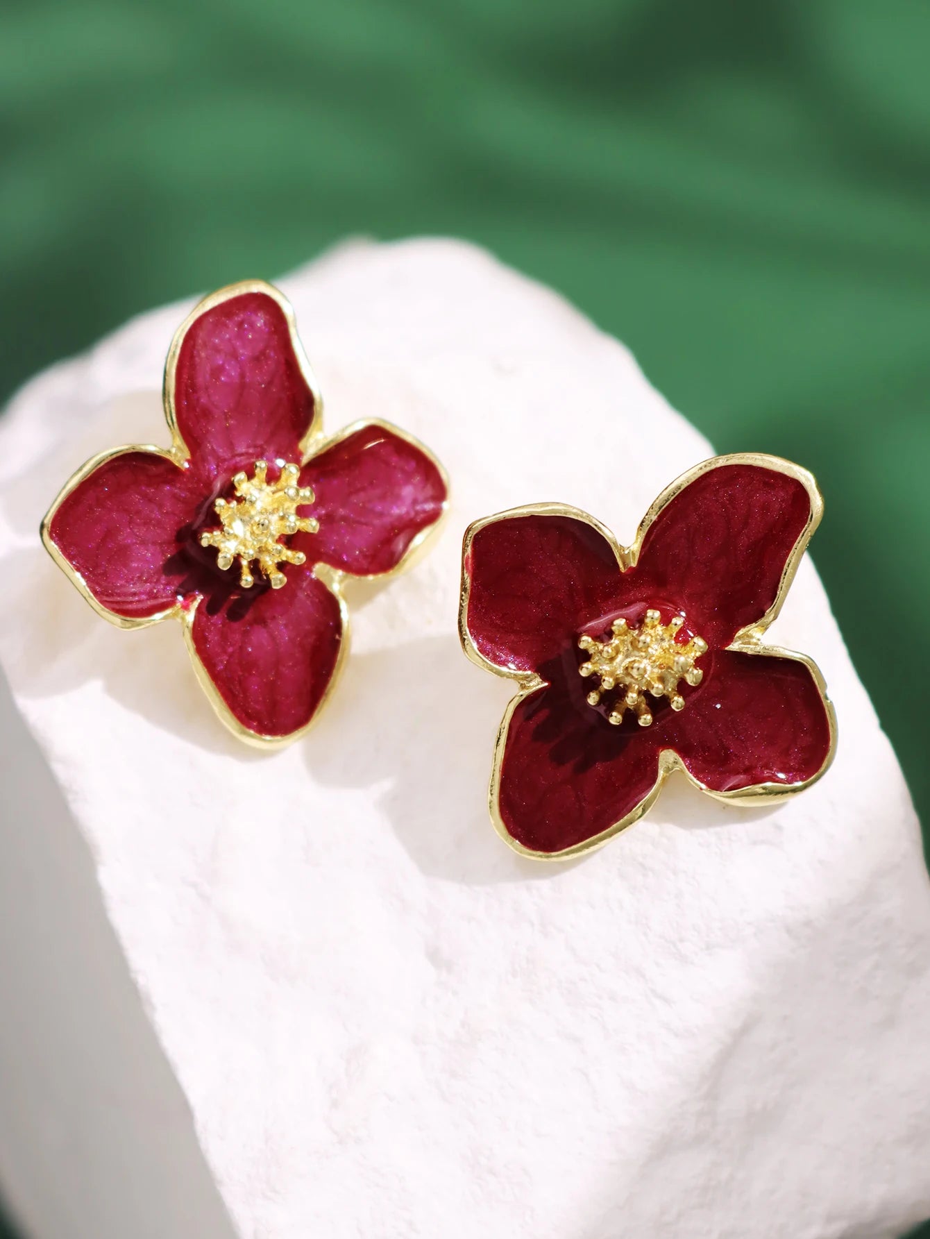 Hibiscus Dropped Glaze Flower Stud Earrings for Women Girl French Ins Vintage 2023 Fashion Korean Wedding Romantic Jewelry Gifts