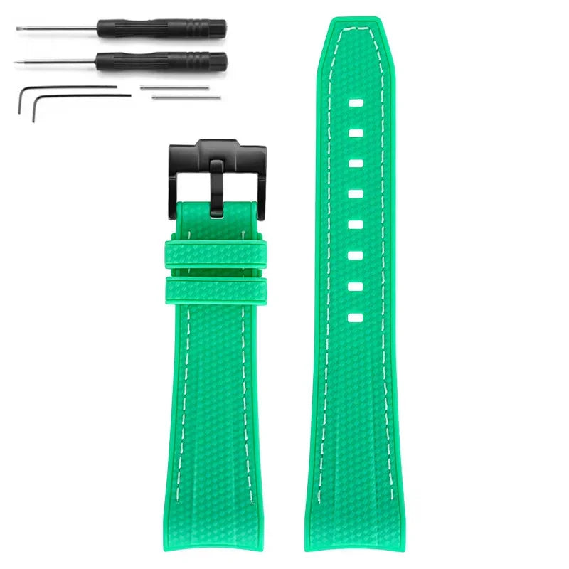 Rubber Silicone Watch Band for Swatch X Blancpain GREEN ABYSS Curved End Waterproof Sport Woven Pattern Strap Bracelet 22mm