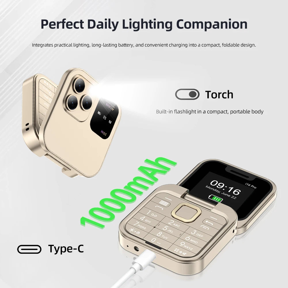 SERVO I16 PRO Foldable Flip Pocket Phone 1.77'' Screen Dual SIM Magic Voice Speed Dial FM Radio 3.5mm Audio Jack Mini Cellphone