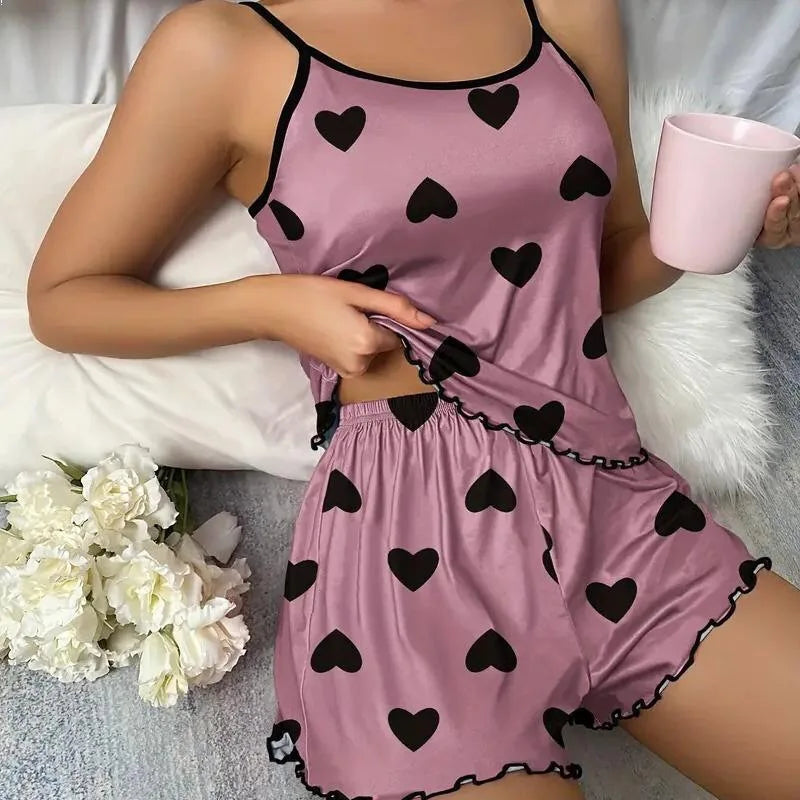 European and American Summer Women's Pajamas Two-Piece Set Sexy Casual Camisole Shorts Loungewear Valentine's Christmas Birthday