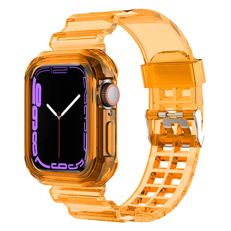 Clear Band + Case for Apple Watch Series 9 8 7 49mm 45mm 44mm 42mm 41mm Transparent Plastic Strap for iwatch 6 SE 5 4 38mm 40mm