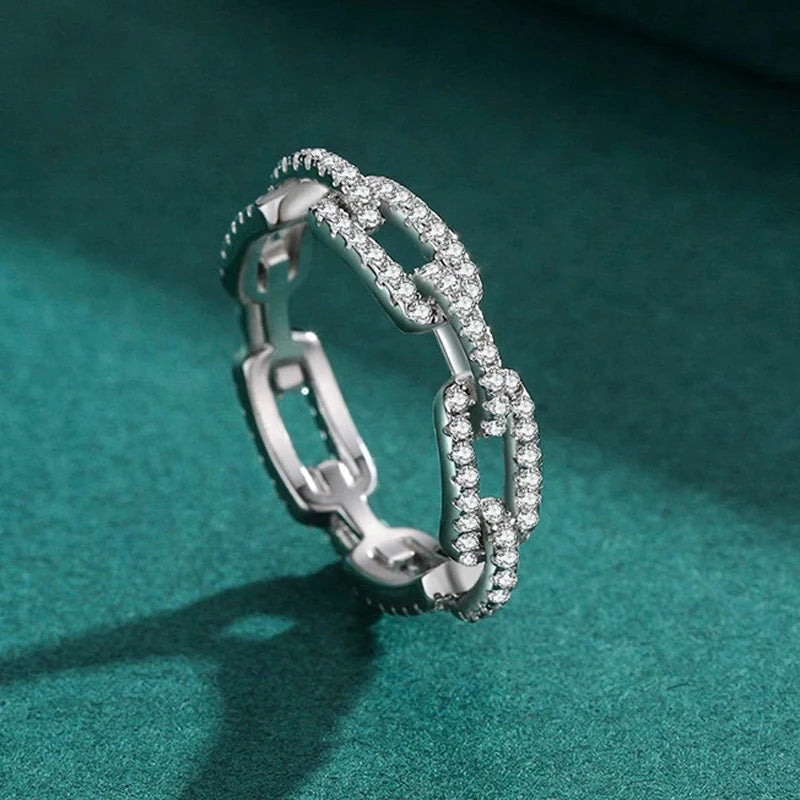 925 Sterling Silver Geometric Cubic Zirconia Stackable Ring for Women Trendy Platinum Plated Brand Party Jewelry Accessories