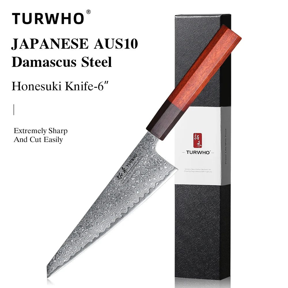 TURWHO Hand Forged Japanese Chef Knife Damascus Steel Kitchen Knives Santoku Sashimi Bread Utility Handmade Blade Cooking Tools