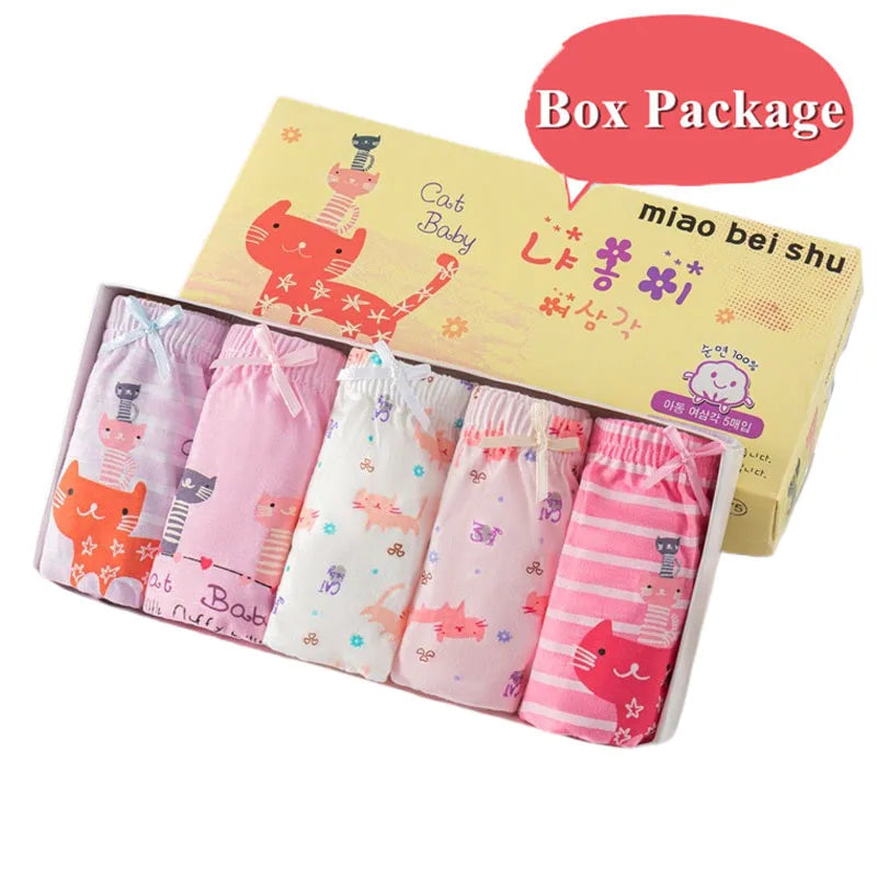 5Pcs/Set Children Underwear For Girls Cotton Soft Baby Girl Briefs Cute Cartoon Kids Triangle Underpants Exquisite Box Packaging