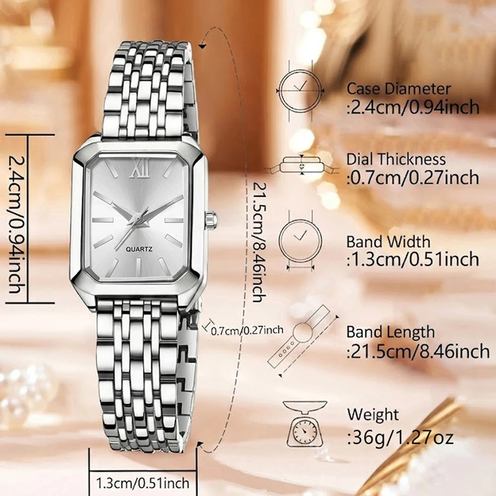 5Pcs/Set Unisex Jewelry Watches Women's Wristwatch Accessories Silver Fashion Business Elegant Trendy Classic Exquisite Light Luxury Simple Luxurious Bracelet Watch Set Y2K Suitable for Travel, Vacation, Parties, Daily Outfit