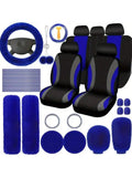 35-Piece Car Seat Cover Set With Steering Wheel Cover, Cup Holder Coasters, Shoulder Pads, And Accessories - Polyester Fabric Interior Decor Kit Without Filler,Purple