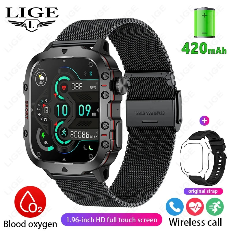 2026 Rugged Military Smart Watch Men Outdoor Watches lP68 Waterproof 2.01" Al Voice Bluetooth Call Smartwatch For Android lOS