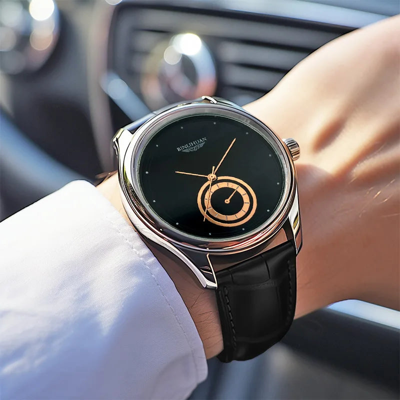 Men's quartz watch with large dial and men's minimalist belt watch