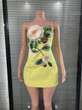 Elegant Yellow Strapless Bodycon Dress with Floral Embroidery Accents Versatile  Formal Evening Wedding Bridesmaid Party Dress