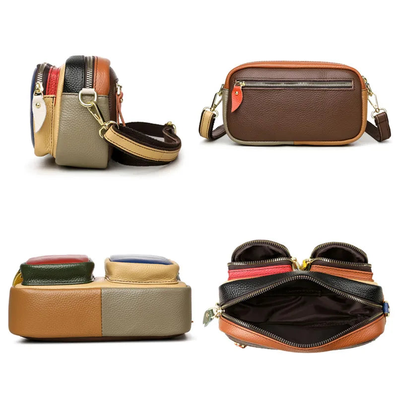 High Quality Thick Genuine Leather Multiple Pockets Messenger Bag Women Handbag 2025 Female Shoulder Bags Luxury Fashion Purse