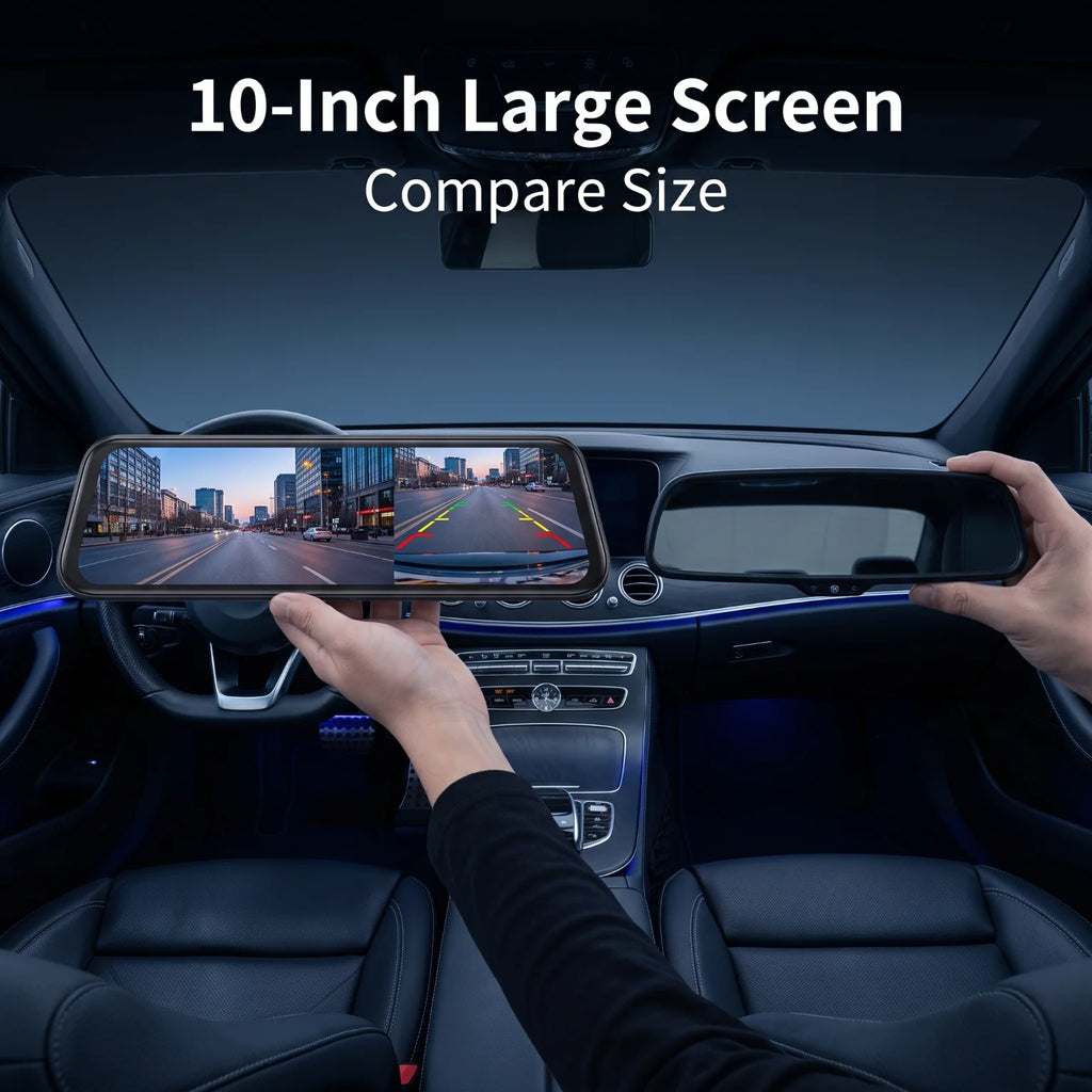 Car Dash Cam 10 Inch IPS Touch Screen 1080P Dual Front Rear Camera With 32G TF Card Waterproof Rearview Camera 140 Degree Wide Angle Loop Recording G Sensor Parking Monitor Multi Language Car Driving Recorder For Vehicle Safe