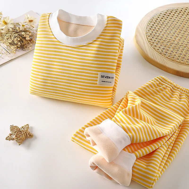 Children's Suit Clothing Autumn Winter Warm Clothes Kids Girls' Long Sleeved Top with Plush Bottom Baby Boys' Top+ Pants Set