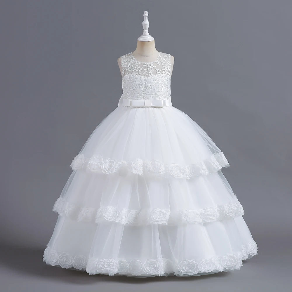 Purple Kids Flower Wedding Dress Birthday Party Ceremony Gown For Kids Girl Wear Lace Fairy Flower Girls Dresses