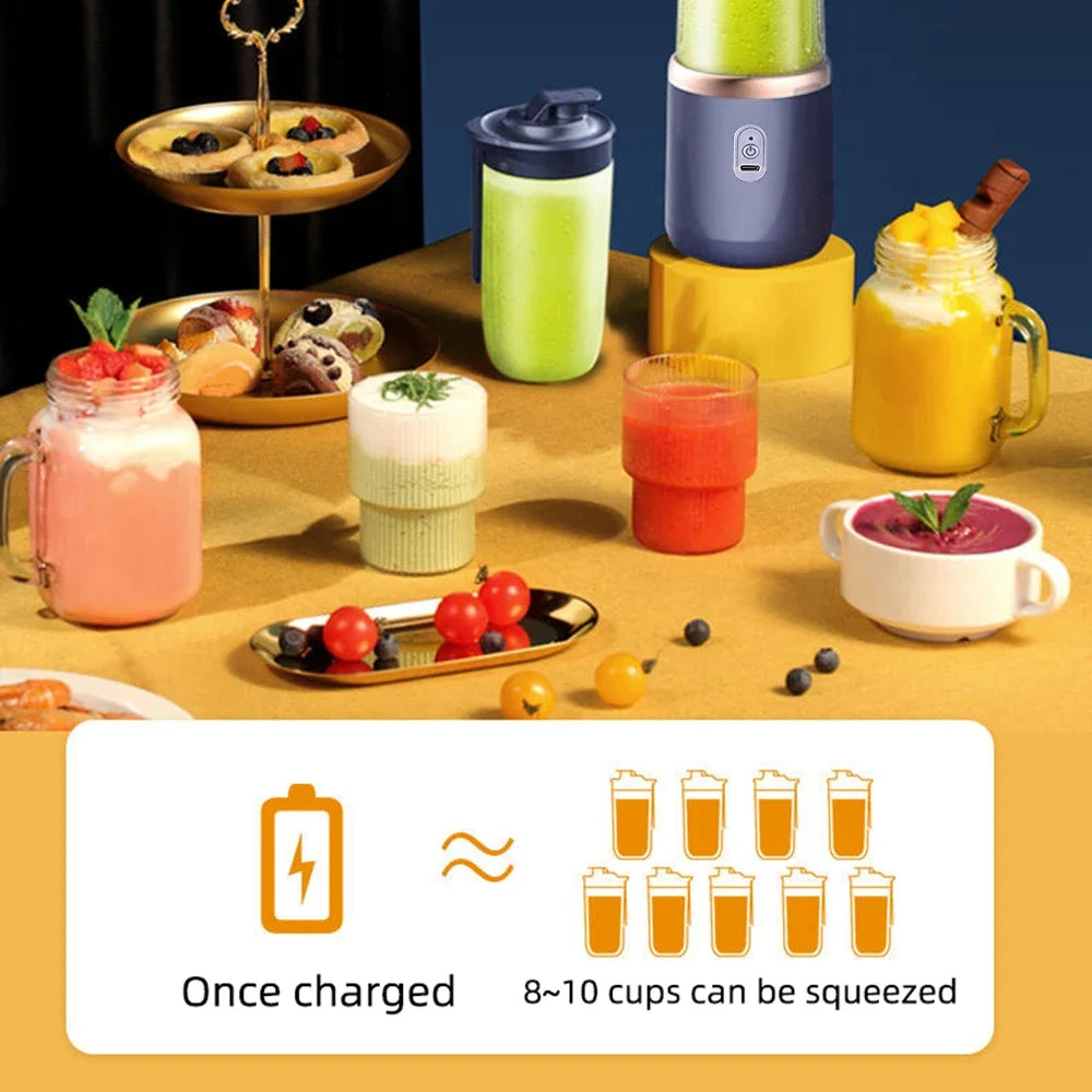 Electric Juicer Cup 2 Cups For Travel 6 Blades Portable Juicer Mixer Usb Charge Fresh Fruit Juice Personal Blender Smoothie
